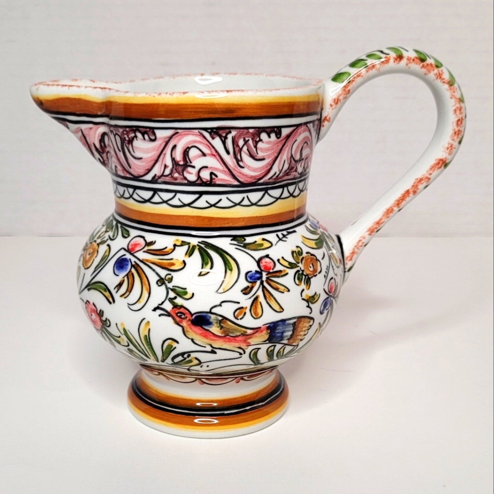 Handpainted Vintage Rabbit and Pheasant Coimbra Pitcher Excellent RARE